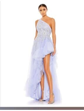 NWT Mac Duggal Embellished One Shoulder Ruffle Hem Open Back Asymmetrical 10